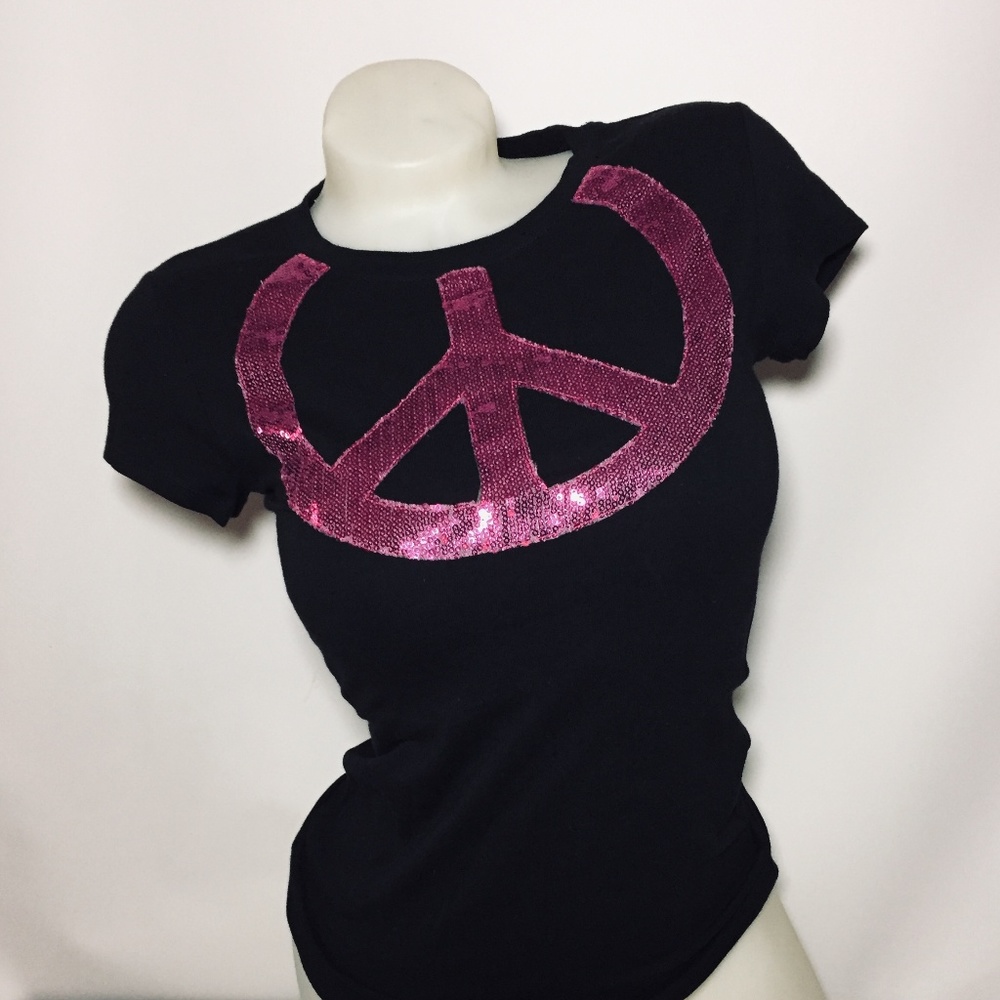 Black Sequin Peace Sign Tee
